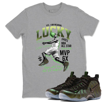 Sneaker match tees – Sneaker Tees To Match Air Foamposite One Pine Green Shoes – Lucky Player Tee Heather Grey 1