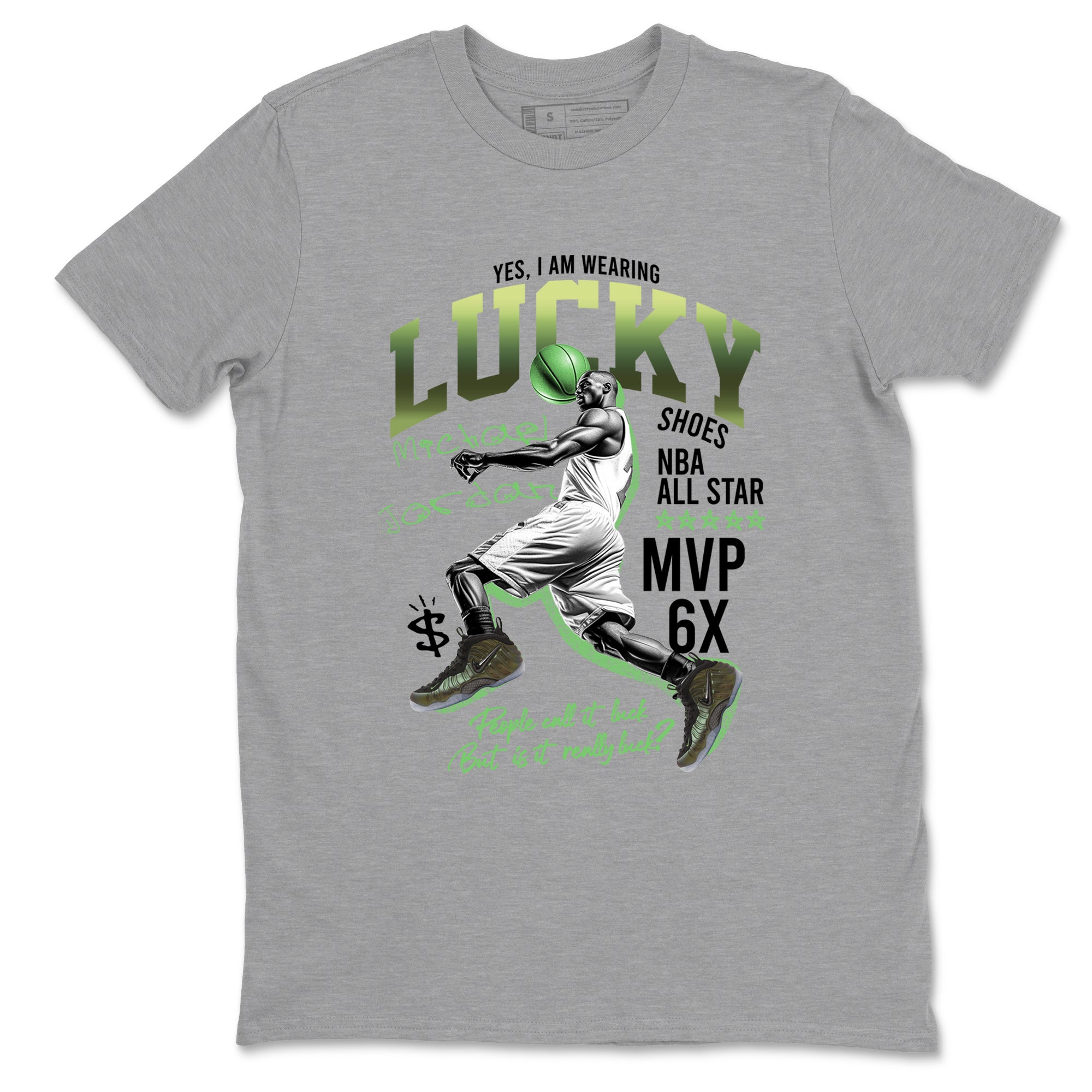Sneaker match tees – Sneaker Tees To Match Air Foamposite One Pine Green Shoes – Lucky Player Tee Heather Grey 2
