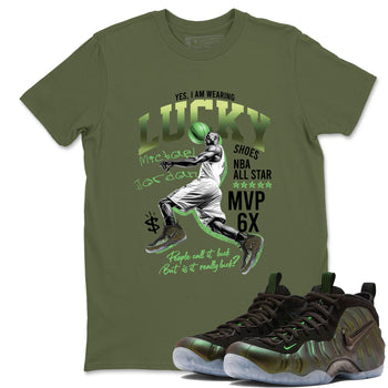 Sneaker match tees – Sneaker Tees To Match Air Foamposite One Pine Green Shoes – Lucky Player Tee Military Green 1
