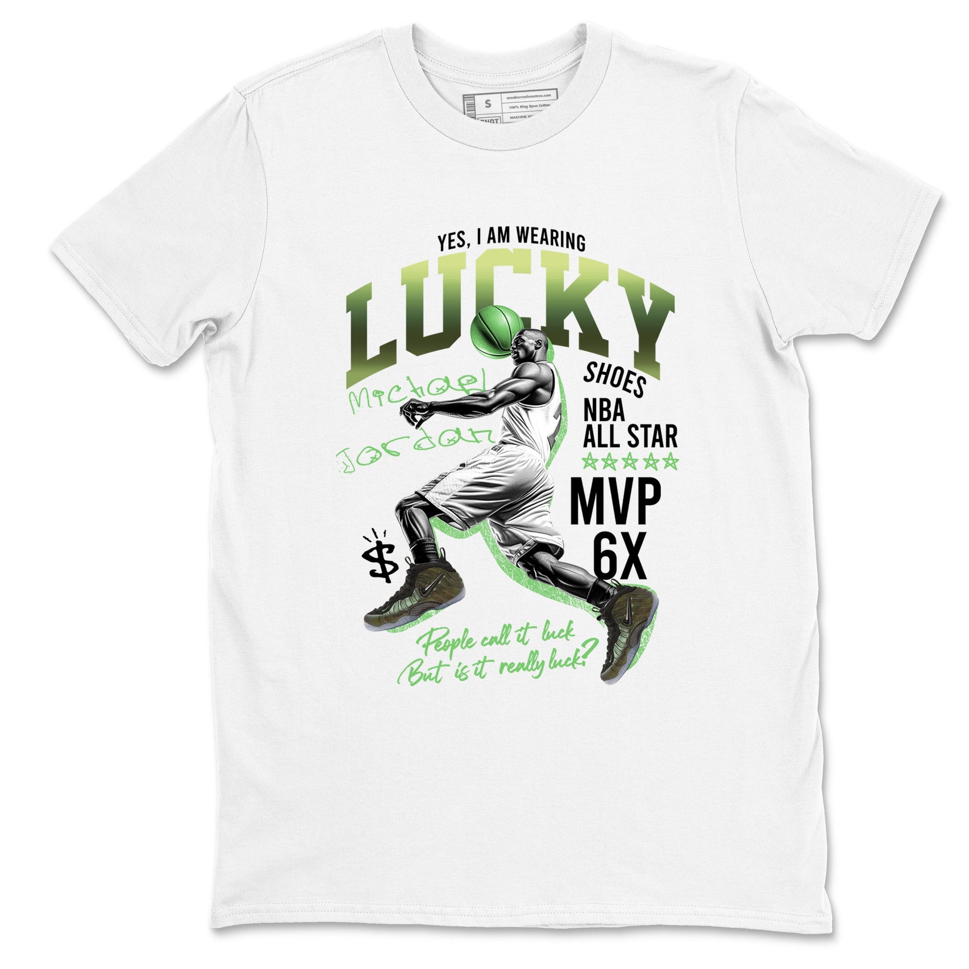 Sneaker match tees – Sneaker Tees To Match Air Foamposite One Pine Green Shoes – Lucky Player Tee White 2