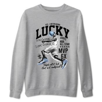 Lucky Player sneaker match t-shirt styled to complete your fit with the Air Foamposite One Psychic Blue sneakers, shown in Heather Grey 2.