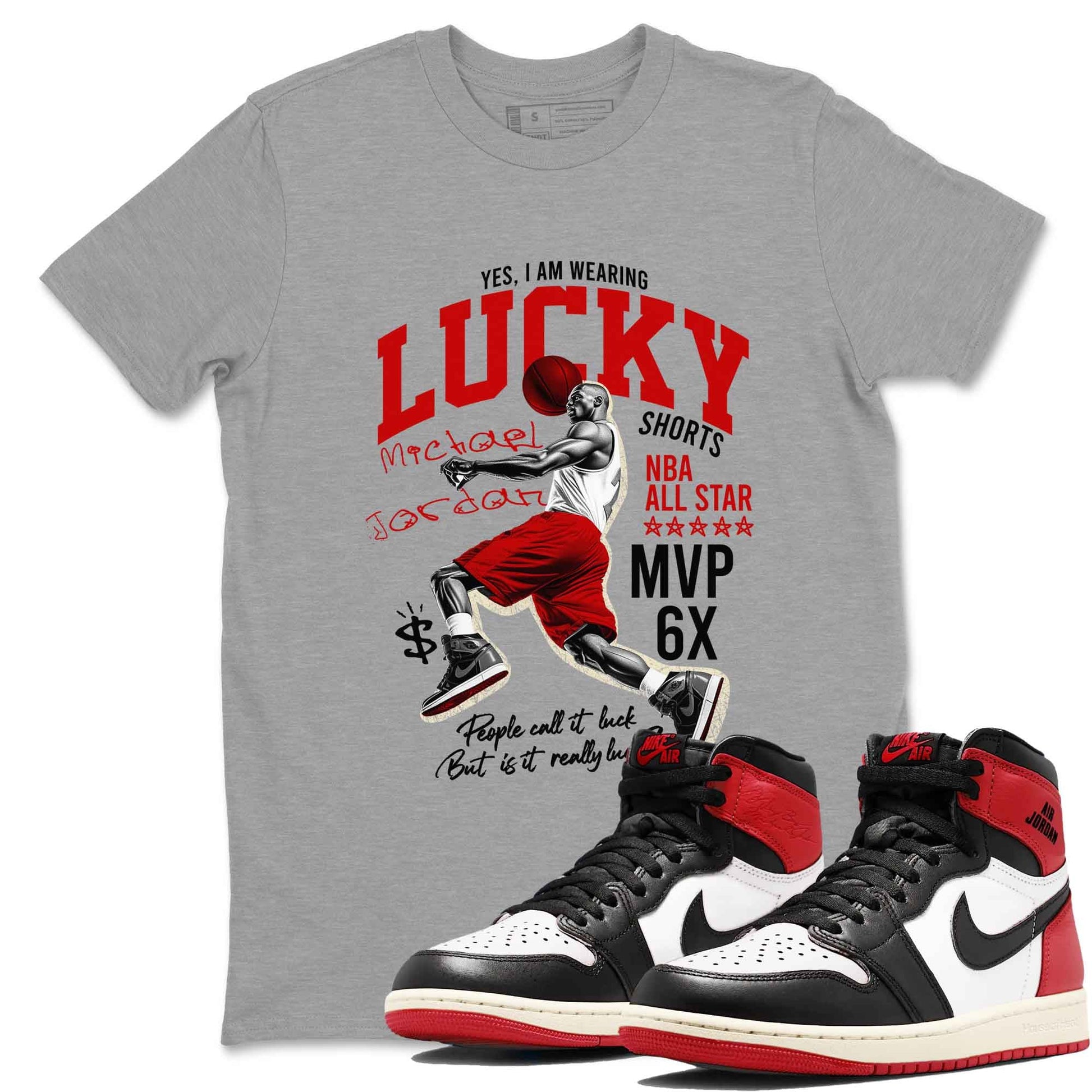 1s Black Toe Reimagined shirts to match jordans Lucky Player best t shirts to wear with jordans AJ1 High OG Black Toe Reimagined match shoes to clothes SNRT Sneaker Tees unisex cotton Heather Grey 1 shirts