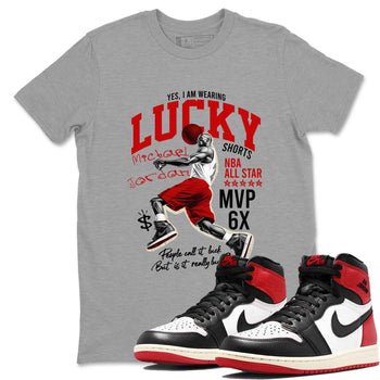 1s Black Toe Reimagined shirts to match jordans Lucky Player best t shirts to wear with jordans AJ1 High OG Black Toe Reimagined match shoes to clothes SNRT Sneaker Tees unisex cotton Heather Grey 1 shirts