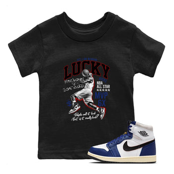 1s Rare Air shirts to match jordans Lucky Player sneaker match tees Air Jordan 1 High OG Rare Air Deep Royal Blue match shoes to clothes SNRT Sneaker Tees Youth Baby Black 1 tee