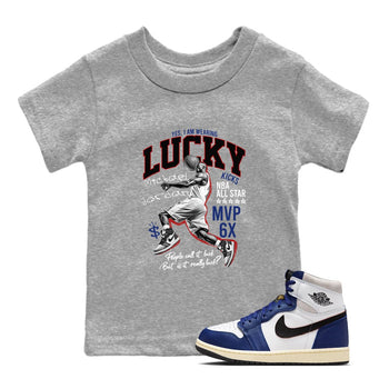 1s Rare Air shirts to match jordans Lucky Player sneaker match tees Air Jordan 1 High OG Rare Air Deep Royal Blue match shoes to clothes SNRT Sneaker Tees Youth Baby Heather Grey 1 tee