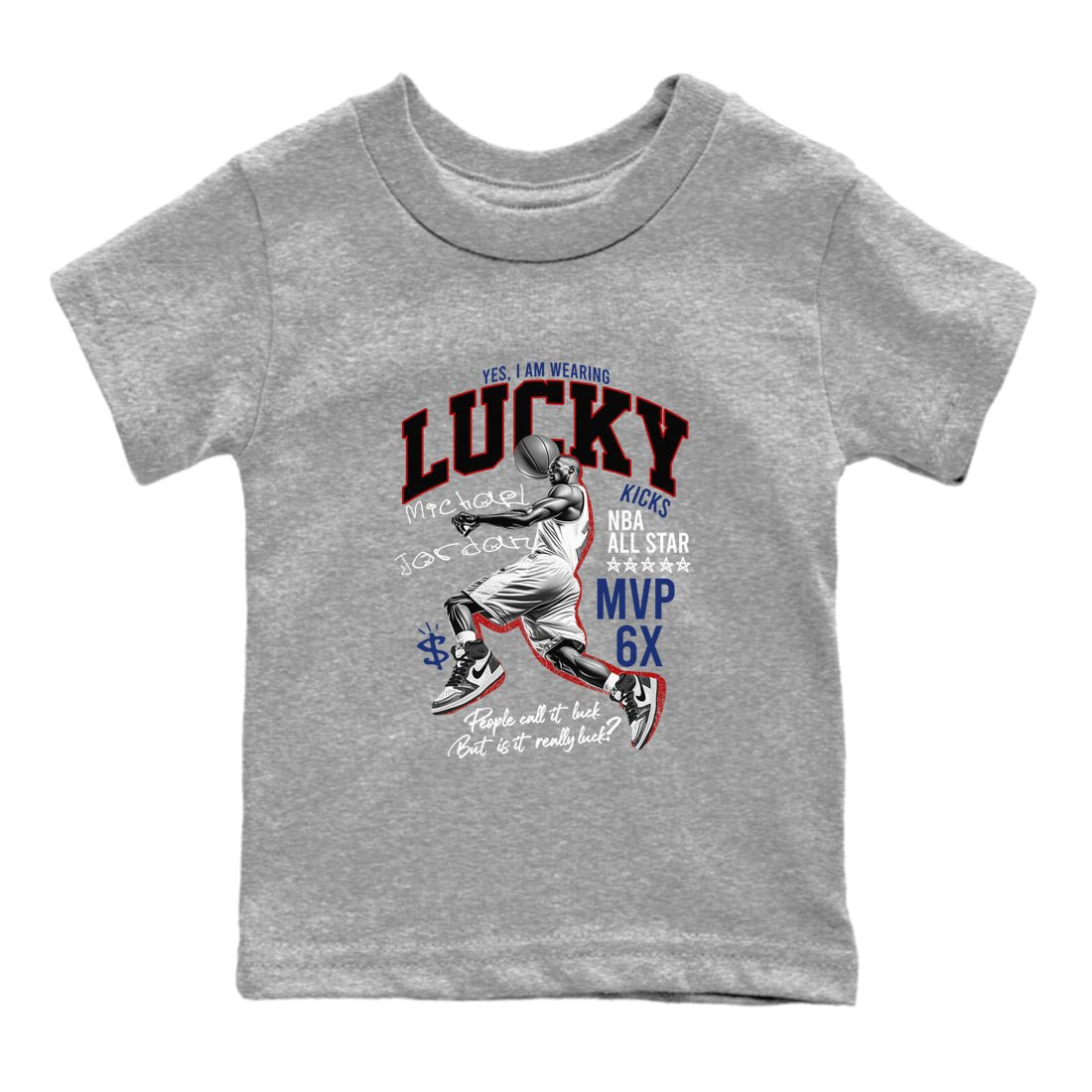 1s Rare Air shirts to match jordans Lucky Player sneaker match tees Air Jordan 1 High OG Rare Air Deep Royal Blue match shoes to clothes SNRT Sneaker Tees Youth Baby Heather Grey 2 tee