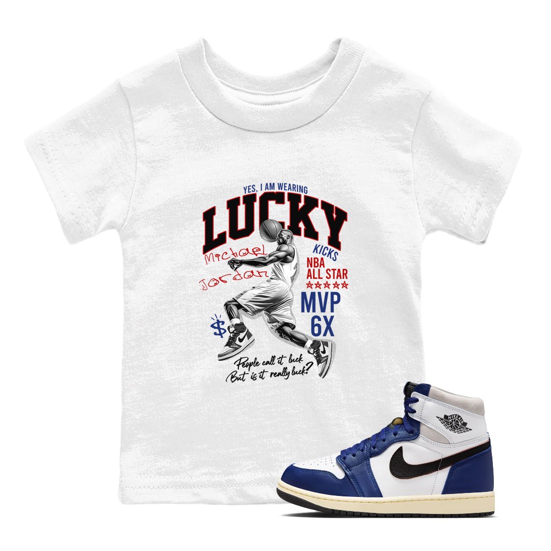 1s Rare Air shirts to match jordans Lucky Player sneaker match tees Air Jordan 1 High OG Rare Air Deep Royal Blue match shoes to clothes SNRT Sneaker Tees Youth Baby White 1 tee