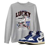 1s Rare Air shirts to match jordans Lucky Player sneaker match tees Air Jordan 1 High OG Rare Air Deep Royal Blue match shoes to clothes SNRT Sneaker Tees unisex cotton Heather Grey 1 shirts