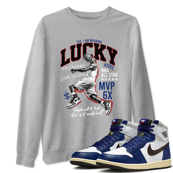 1s Rare Air shirts to match jordans Lucky Player sneaker match tees Air Jordan 1 High OG Rare Air Deep Royal Blue match shoes to clothes SNRT Sneaker Tees unisex cotton Heather Grey 1 shirts