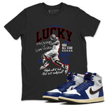 1s Rare Air shirts to match jordans Lucky Player sneaker match tees Air Jordan 1 High OG Rare Air Deep Royal Blue match shoes to clothes SNRT Sneaker Tees unisex cotton Black 1 shirts
