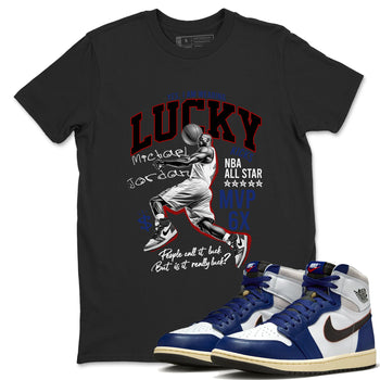 1s Rare Air shirts to match jordans Lucky Player sneaker match tees Air Jordan 1 High OG Rare Air Deep Royal Blue match shoes to clothes SNRT Sneaker Tees unisex cotton Black 1 shirts