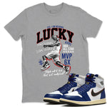 1s Rare Air shirts to match jordans Lucky Player sneaker match tees Air Jordan 1 High OG Rare Air Deep Royal Blue match shoes to clothes SNRT Sneaker Tees unisex cotton Heather Grey 1 shirts
