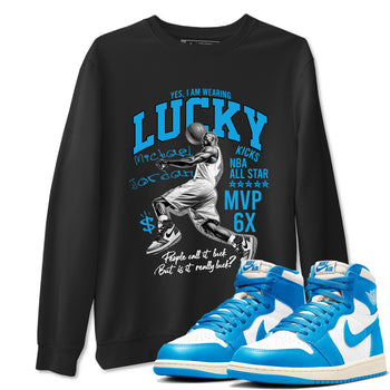 Air Jordan 1 UNC Toe Reimagined shirts to match jordans Lucky Player graphic tees Air Jordan 1 UNC Toe Reimagined match shoes to clothes SNRT Sneaker Tees unisex cotton Black 1 shirts
