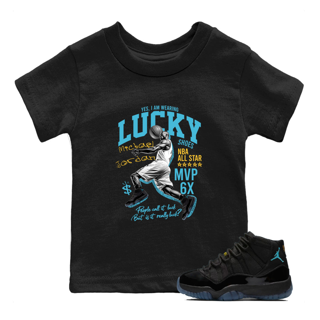 Sneaker match tees – Sneaker Tees To Match Air Jordan 11 Gamma Shoes – Lucky Player Kids T-Shirt Black 1