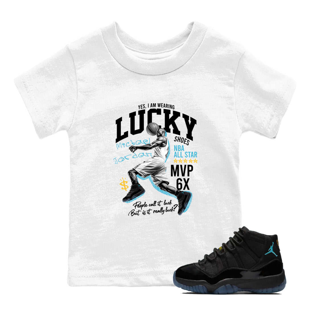 Sneaker match tees – Sneaker Tees To Match Air Jordan 11 Gamma Shoes – Lucky Player Kids T-Shirt White 1