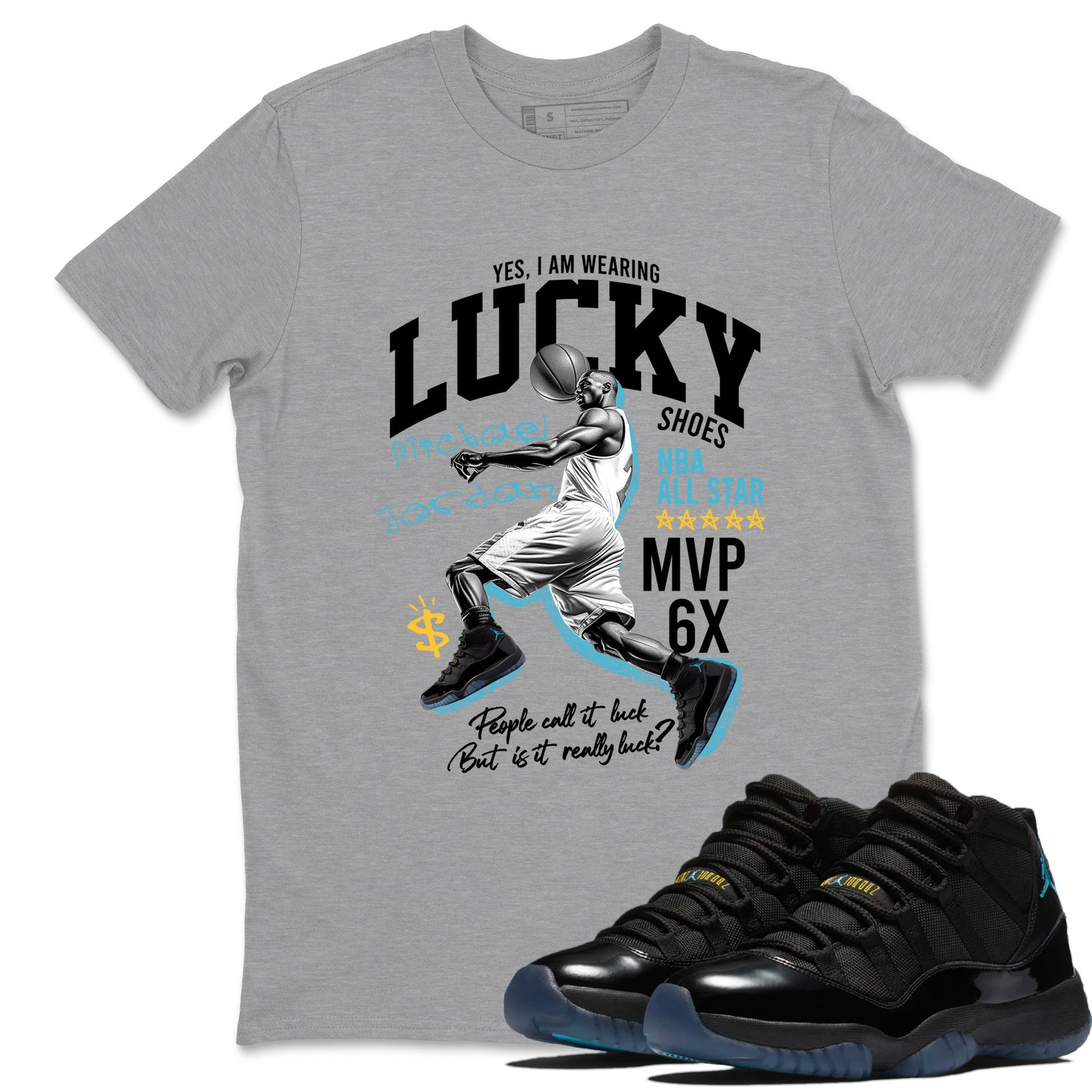 Sneaker match tees – Sneaker Tees To Match Air Jordan 11 Gamma Shoes – Lucky Player Tee Heather Grey 1