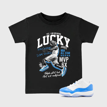 Sneaker match tees – Sneaker Tees To Match Air Jordan 11 University Blue Shoes – Lucky Player Kids T-Shirt Black 1