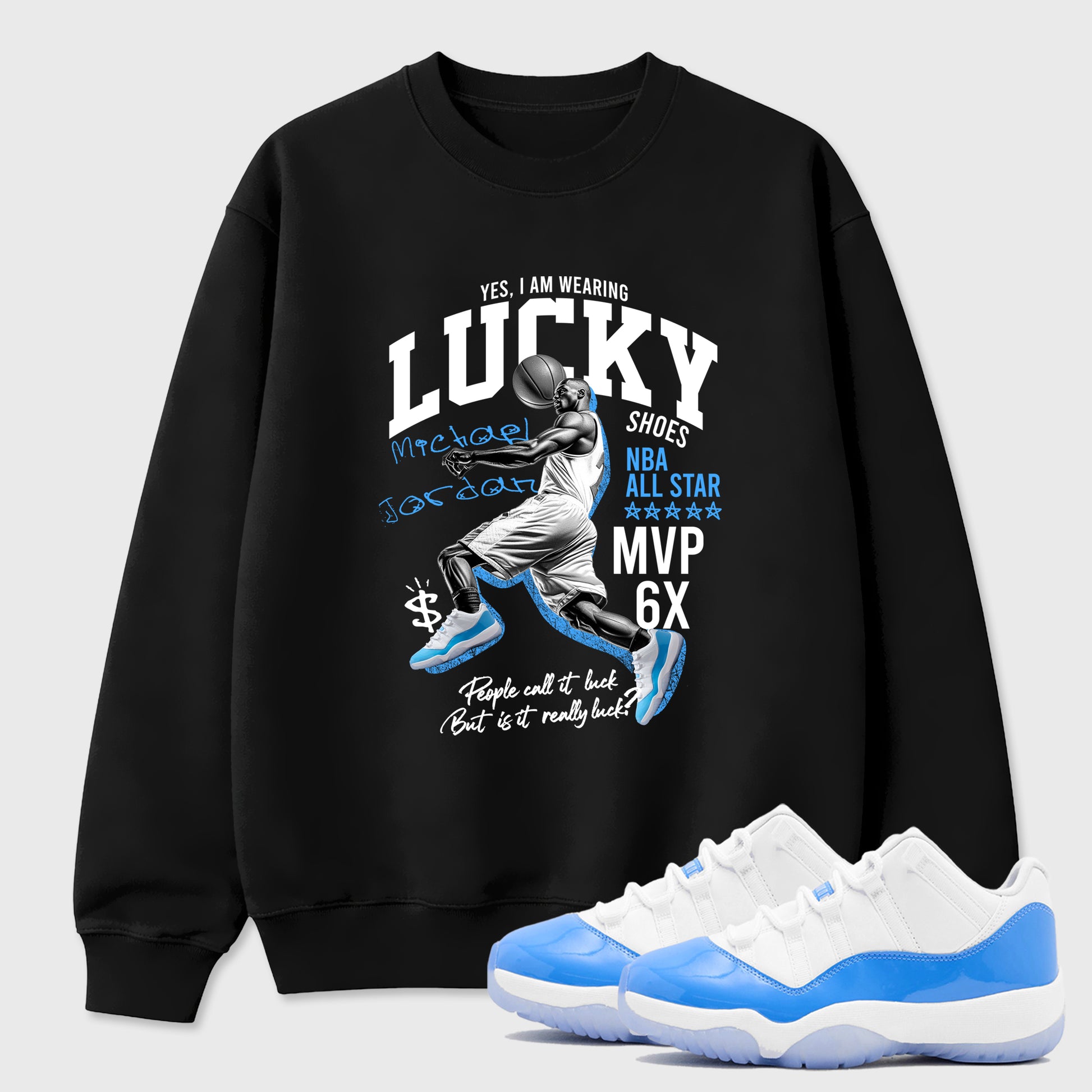 Sneaker match tees – Sneaker Tees To Match Air Jordan 11 University Blue Shoes – Lucky Player Tee Black 1