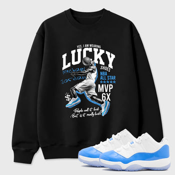 Sneaker match tees – Sneaker Tees To Match Air Jordan 11 University Blue Shoes – Lucky Player Tee Black 1