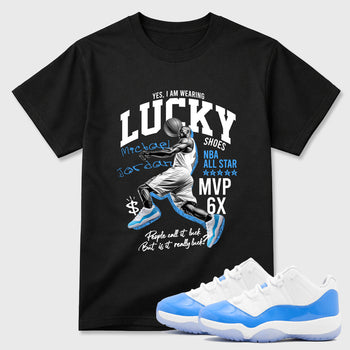 Sneaker match tees – Sneaker Tees To Match Air Jordan 11 University Blue Shoes – Lucky Player Tee Black 1