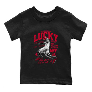 12s Flu Game shirts to match jordans Lucky Player best t shirts to wear with jordans Air Jordan 12 Retro Flu Black and Varsity Red match shoes to clothes SNRT Sneaker Tees Youth Baby Black 2 tee