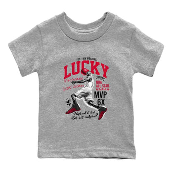 12s Flu Game shirts to match jordans Lucky Player best t shirts to wear with jordans Air Jordan 12 Retro Flu Black and Varsity Red match shoes to clothes SNRT Sneaker Tees Youth Baby Heather Grey 2 tee