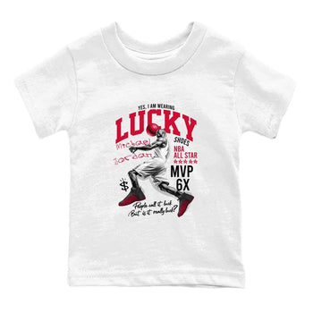12s Flu Game shirts to match jordans Lucky Player best t shirts to wear with jordans Air Jordan 12 Retro Flu Black and Varsity Red match shoes to clothes SNRT Sneaker Tees Youth Baby White 2 tee