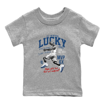 Sneaker match tees – Sneaker Tees To Match Air Jordan 12 French Blue Shoes – Lucky Player Kids T-Shirt Heather Grey 2
