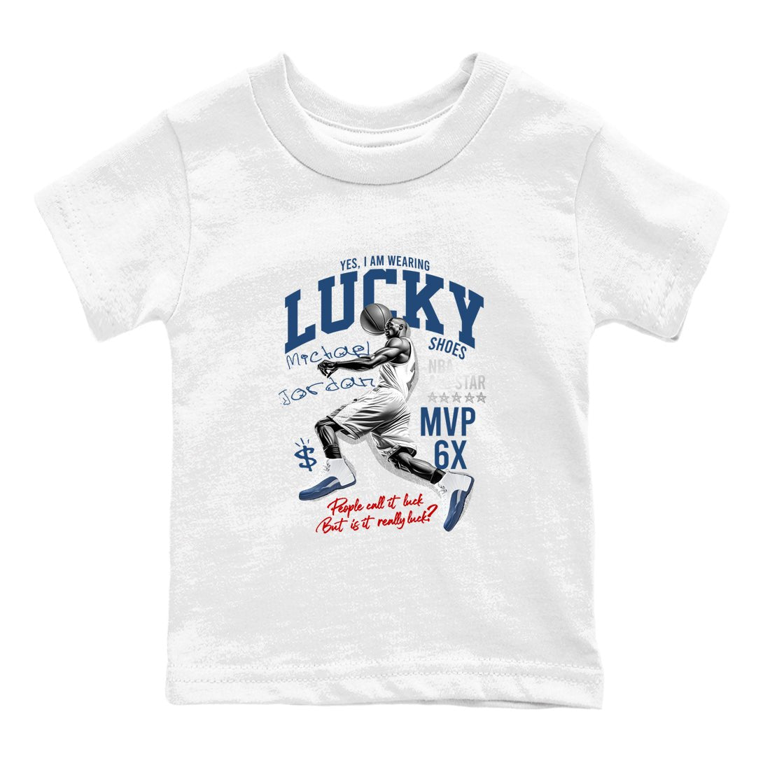 Sneaker match tees – Sneaker Tees To Match Air Jordan 12 French Blue Shoes – Lucky Player Kids T-Shirt White 2