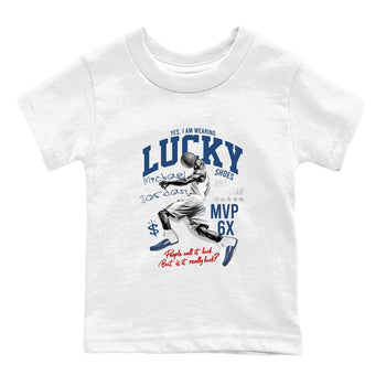 Sneaker match tees – Sneaker Tees To Match Air Jordan 12 French Blue Shoes – Lucky Player Kids T-Shirt White 2