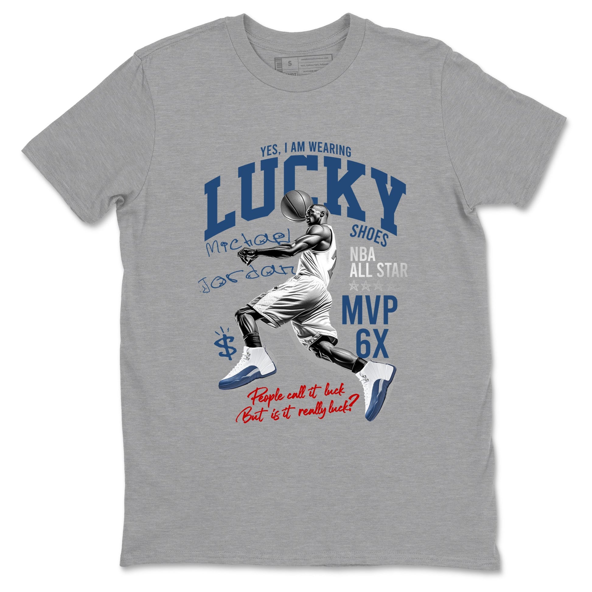 Sneaker match tees – Sneaker Tees To Match Air Jordan 12 French Blue Shoes – Lucky Player Tee Heather Grey 2