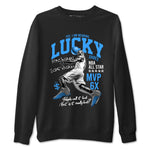 Lucky Player sneaker match t-shirt styled to complete your fit with the Air Jordan 12 White and University Blue sneakers, shown in Black 2.