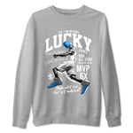 Lucky Player sneaker match t-shirt styled to complete your fit with the Air Jordan 12 White and University Blue sneakers, shown in Heather Grey 2.