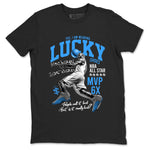 Lucky Player sneaker match t-shirt styled to complete your fit with the Air Jordan 12 White and University Blue sneakers, shown in Black 2.