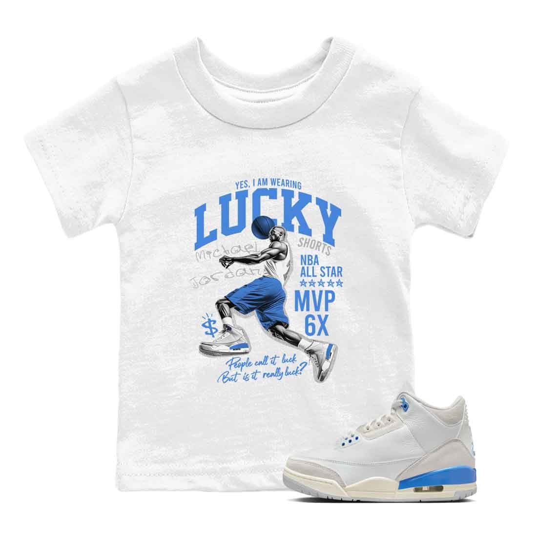 3s Lucky Shorts shirts to match jordans Lucky Player best t shirts to wear with jordans Air Jordan 3 Lucky Shorts match shoes to clothes SNRT Sneaker Tees Youth Baby White 1 tee