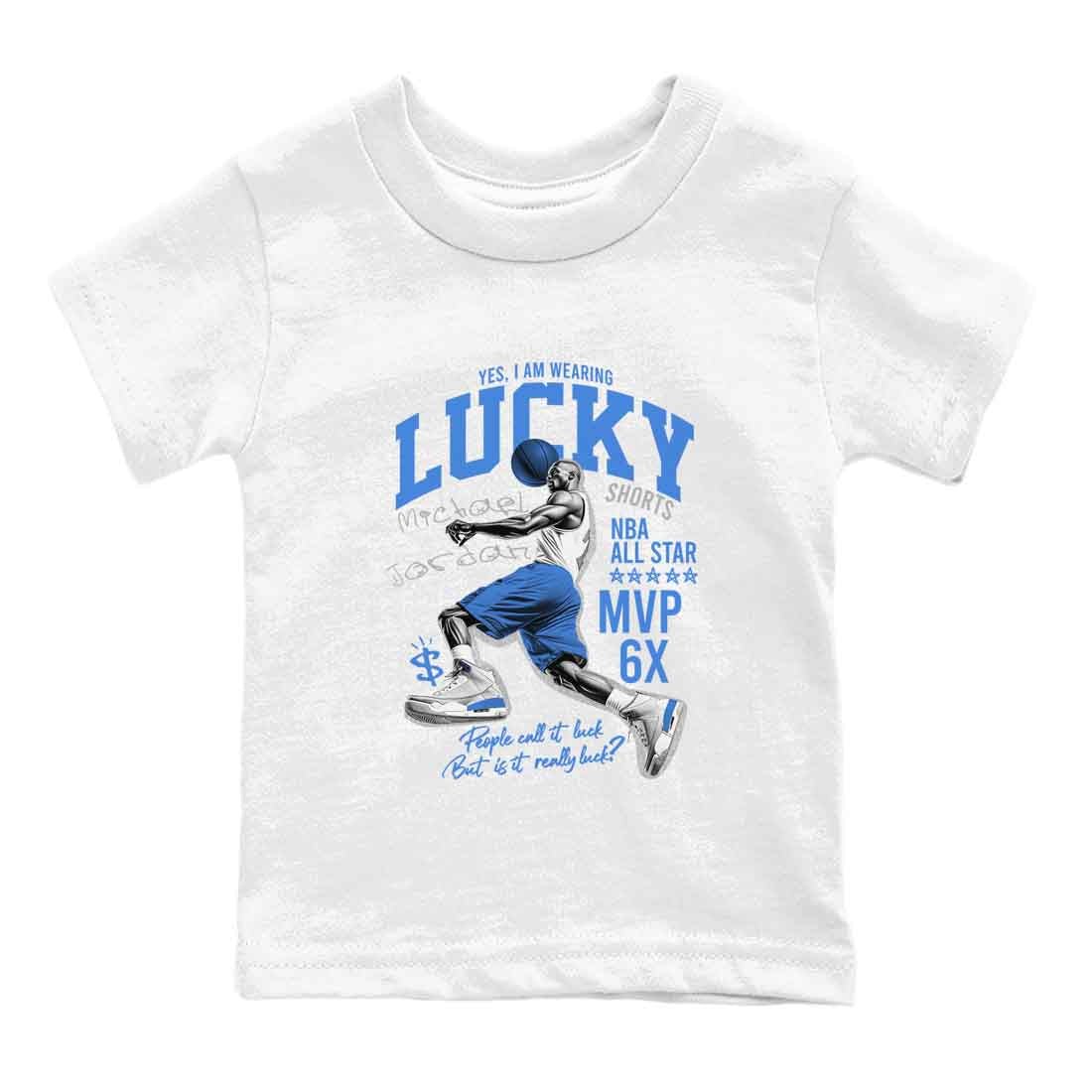 3s Lucky Shorts shirts to match jordans Lucky Player best t shirts to wear with jordans Air Jordan 3 Lucky Shorts match shoes to clothes SNRT Sneaker Tees Youth Baby White 2 tee