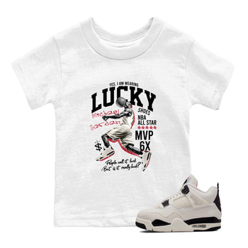 Sneaker match tees – Sneaker Tees To Match Air Jordan 4 Flight Club Shoes – Lucky Player Kids T-Shirt White 1