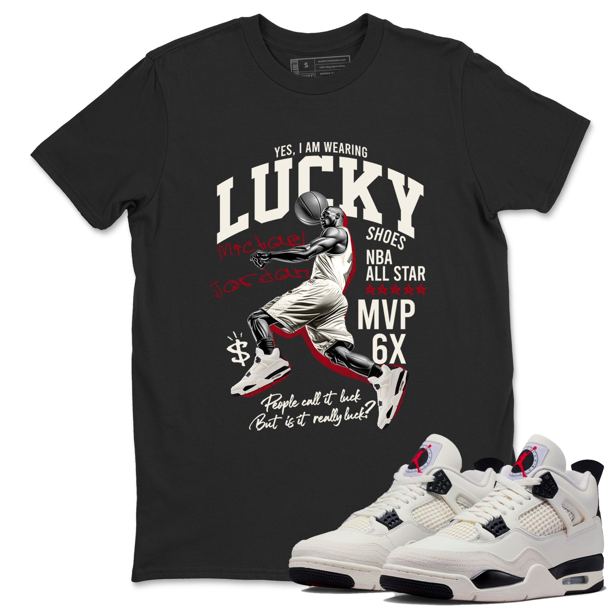 Sneaker match tees – Sneaker Tees To Match Air Jordan 4 Flight Club Shoes – Lucky Player Tee Black 1