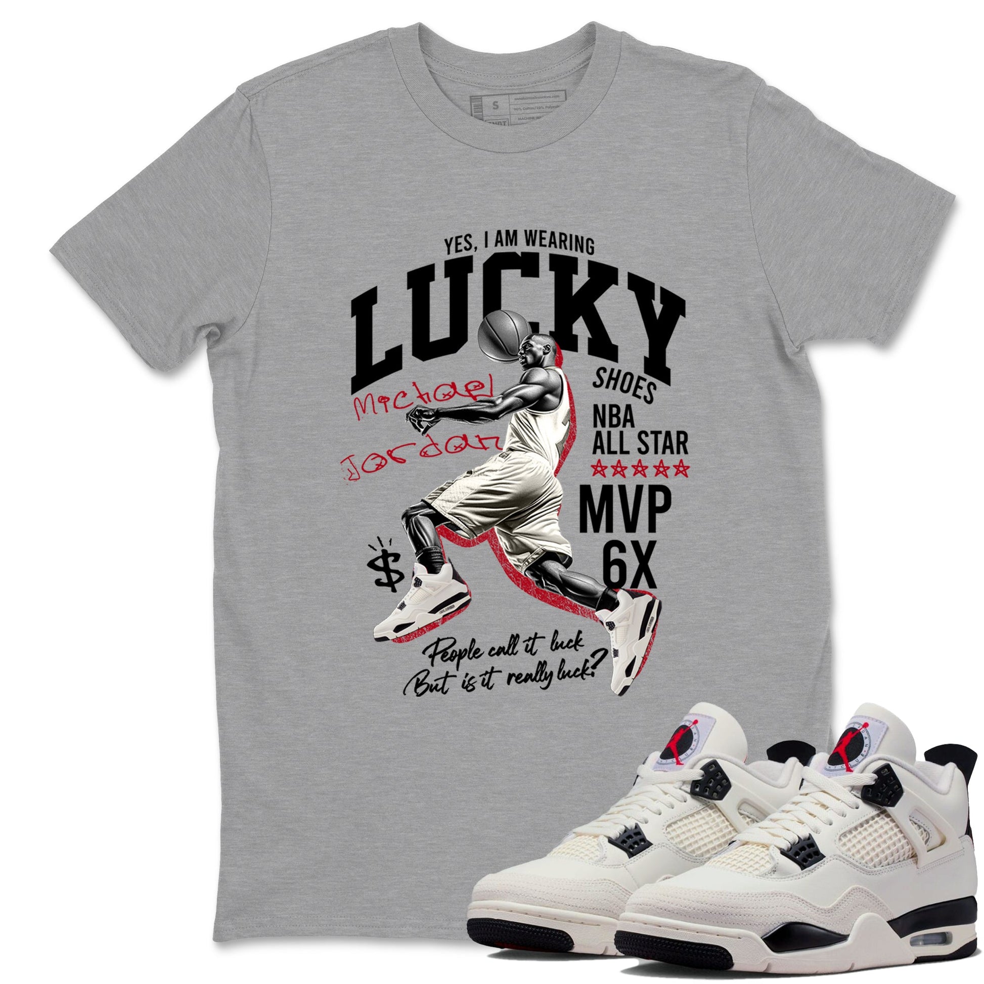 Sneaker match tees – Sneaker Tees To Match Air Jordan 4 Flight Club Shoes – Lucky Player Tee Heather Grey 1