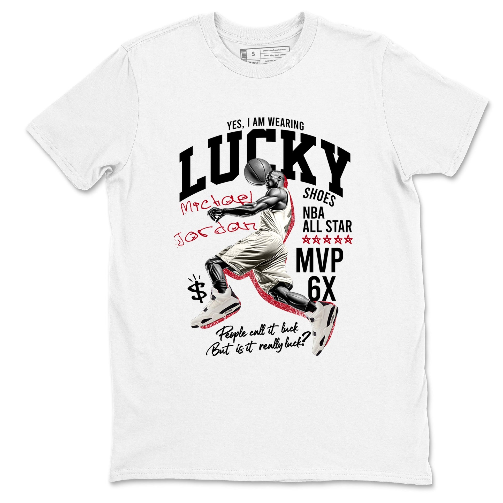 Sneaker match tees – Sneaker Tees To Match Air Jordan 4 Flight Club Shoes – Lucky Player Tee White 2