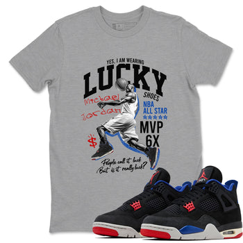 Sneaker match tees – Sneaker Tees To Match Jordan 4 Retro Rare Air Shoes – Lucky Player Tee Heather Grey 1