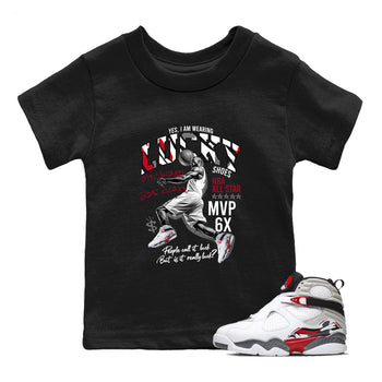Sneaker match tees – Sneaker Tees To Match Air Jordan 8 Bunny Shoes Air Jordan 8 Bunny White and True Red – Lucky Player Kids T-Shirt Black 1