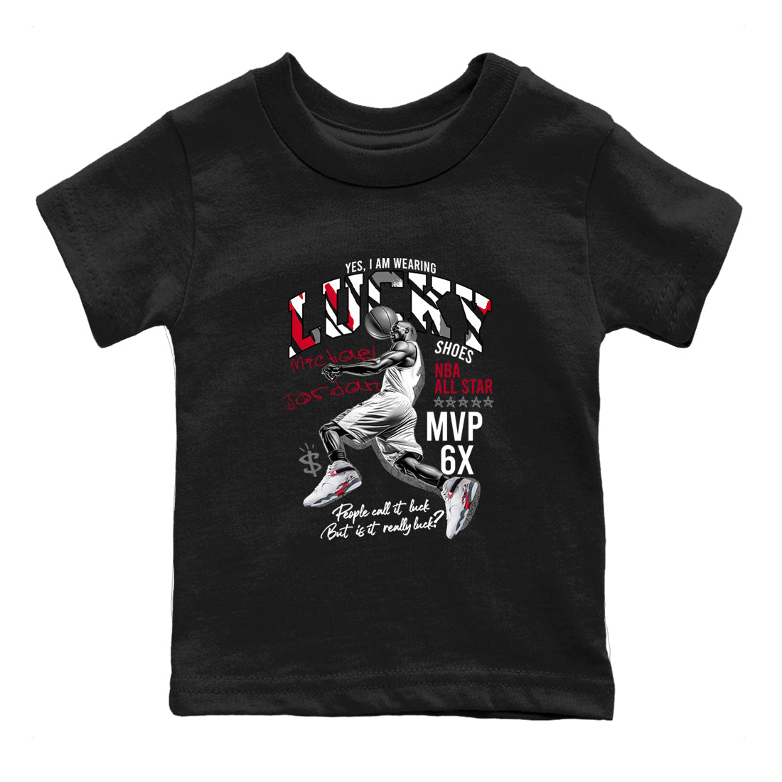 Sneaker match tees – Sneaker Tees To Match Air Jordan 8 Bunny Shoes Air Jordan 8 Bunny White and True Red – Lucky Player Kids T-Shirt Black 2