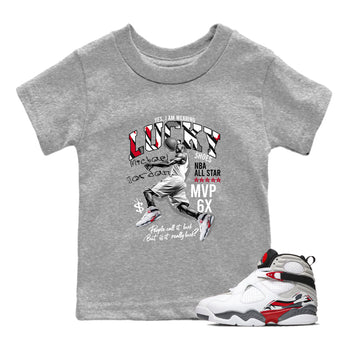 Sneaker match tees – Sneaker Tees To Match Air Jordan 8 Bunny Shoes Air Jordan 8 Bunny White and True Red – Lucky Player Kids T-Shirt Heather Grey 1