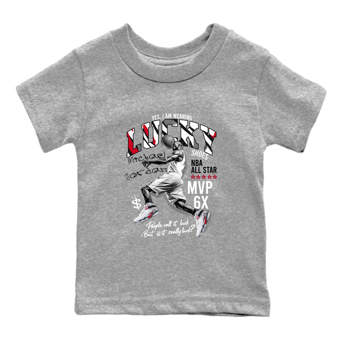 Sneaker match tees – Sneaker Tees To Match Air Jordan 8 Bunny Shoes Air Jordan 8 Bunny White and True Red – Lucky Player Kids T-Shirt Heather Grey 2
