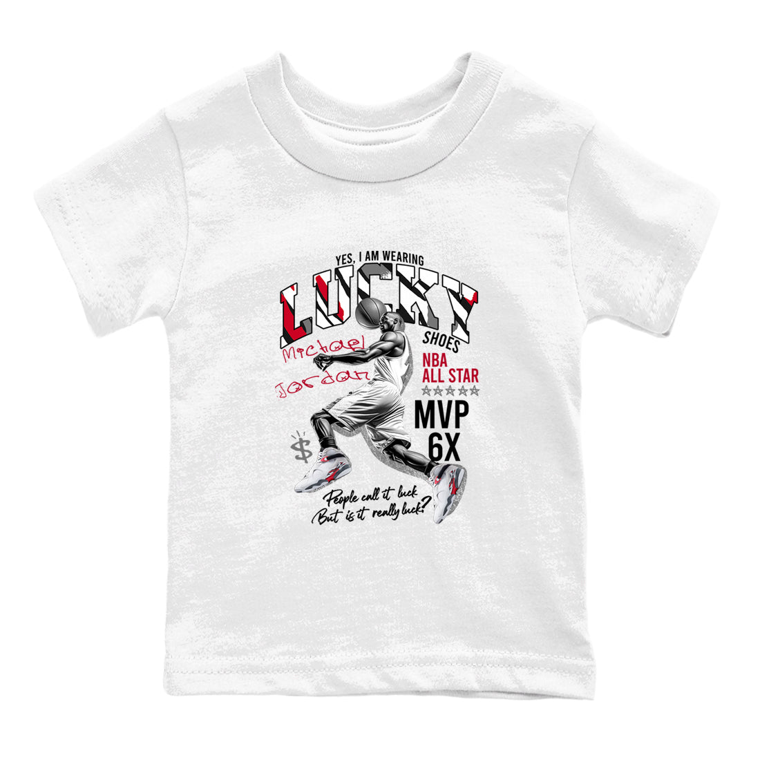 Sneaker match tees – Sneaker Tees To Match Air Jordan 8 Bunny Shoes Air Jordan 8 Bunny White and True Red – Lucky Player Kids T-Shirt White 2