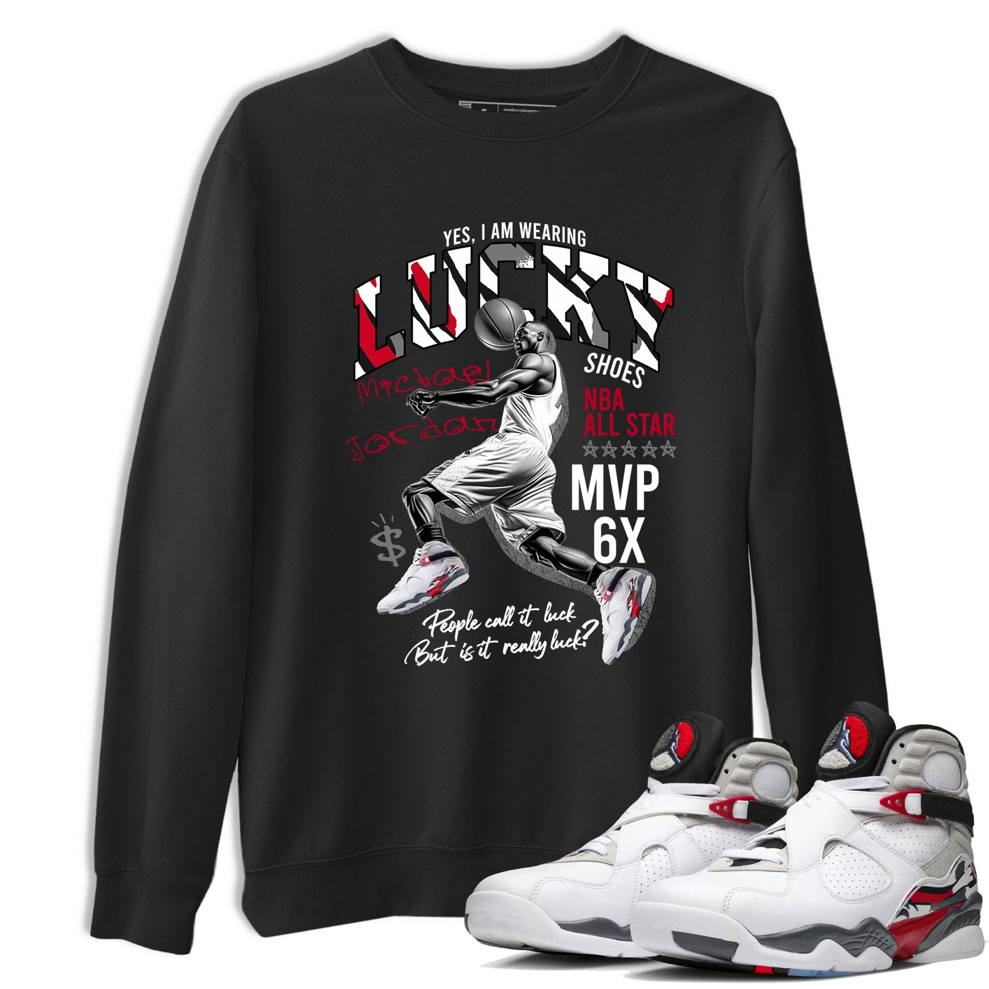 Sneaker match tees – Sneaker Tees To Match Air Jordan 8 Bunny Shoes Air Jordan 8 Bunny White and True Red – Lucky Player Tee Black 1