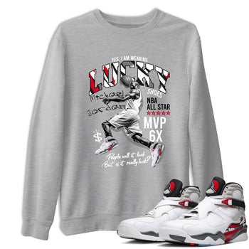 Sneaker match tees – Sneaker Tees To Match Air Jordan 8 Bunny Shoes Air Jordan 8 Bunny White and True Red – Lucky Player Tee Heather Grey 1