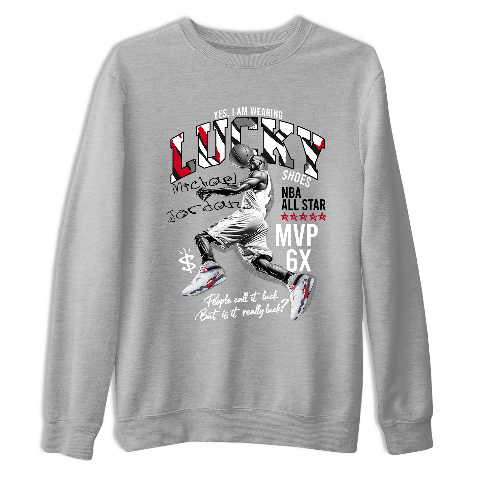 Sneaker match tees – Sneaker Tees To Match Air Jordan 8 Bunny Shoes Air Jordan 8 Bunny White and True Red – Lucky Player Tee Heather Grey 2