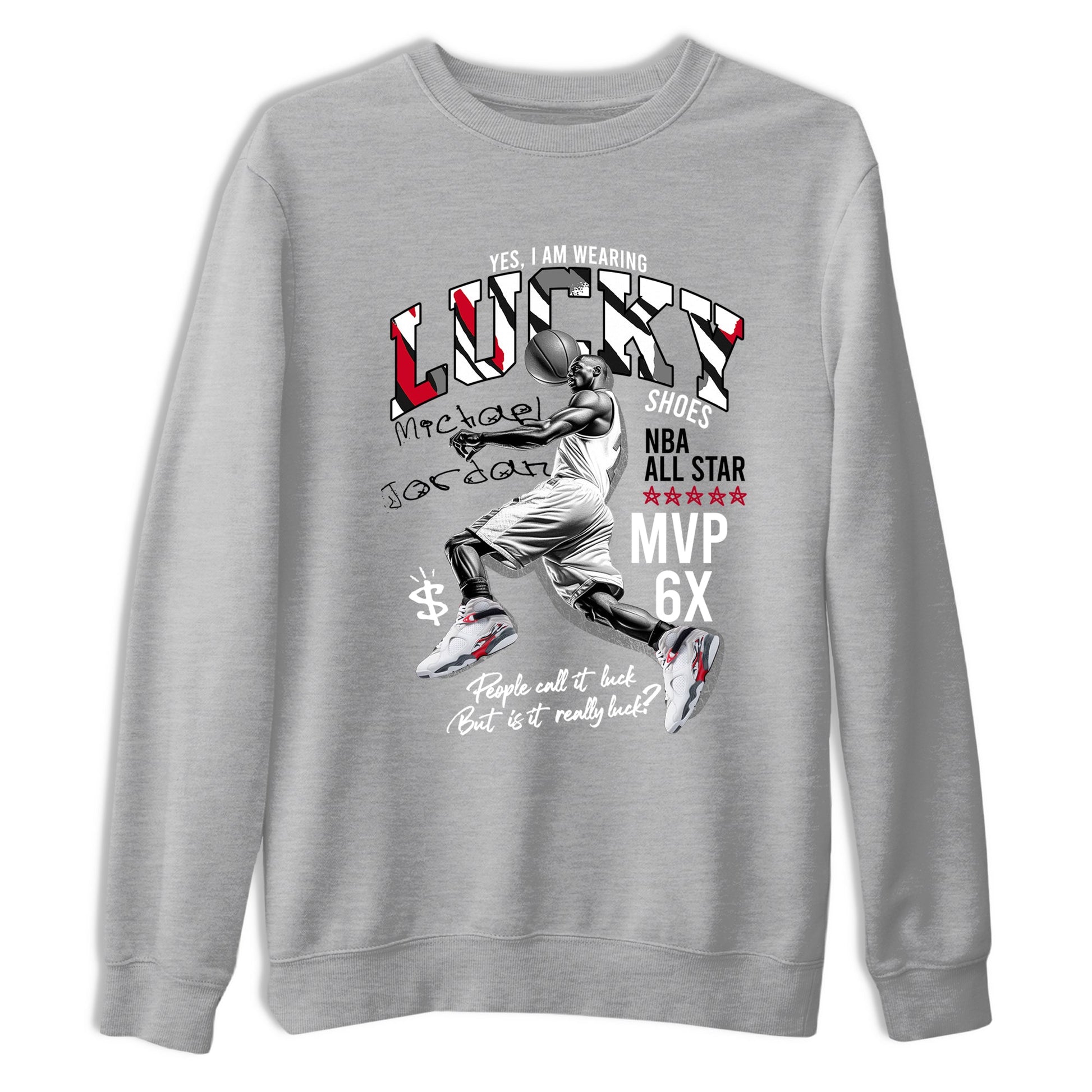 Sneaker match tees – Sneaker Tees To Match Air Jordan 8 Bunny Shoes Air Jordan 8 Bunny White and True Red – Lucky Player Tee Heather Grey 2